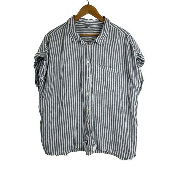 Orvis Women's Button-Up Short Sleeves Linen Blend Shirt, Blue Strip XXL - Picture 10 of 12